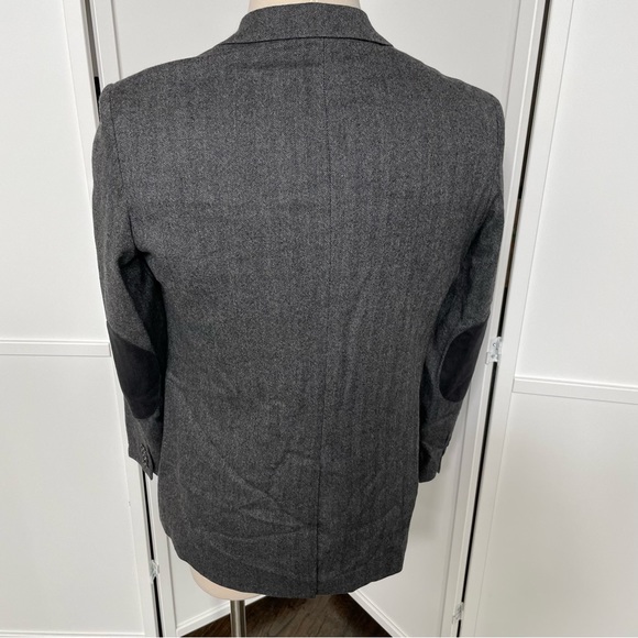 Filafil Platinum Men Gray Herringbone Blazer Wool Silk Cashmere 42R Elbow Patch - Picture 2 of 12